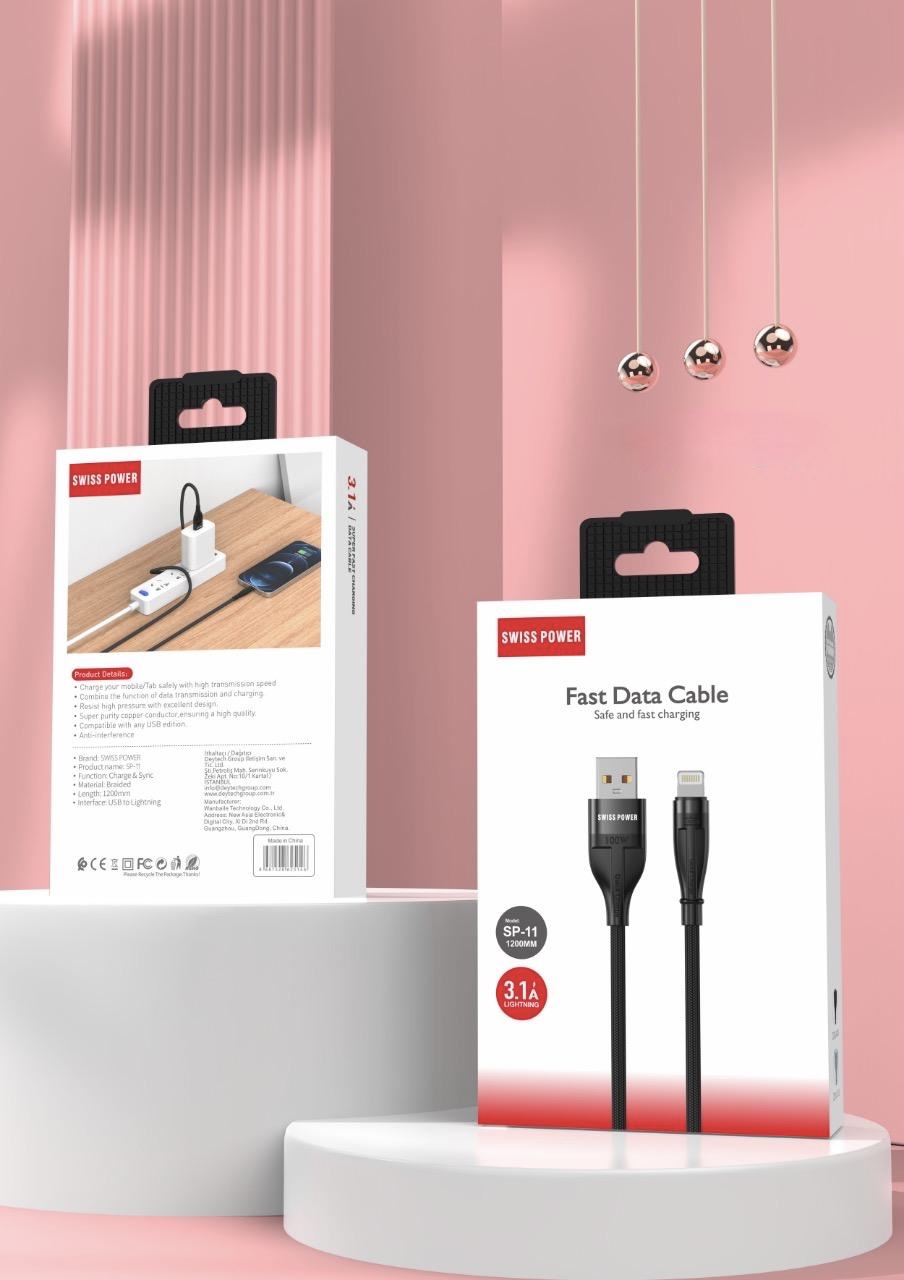Swiss Power 3.1A USB-A to Lightning Hızlı Şarj-Data Kablosu