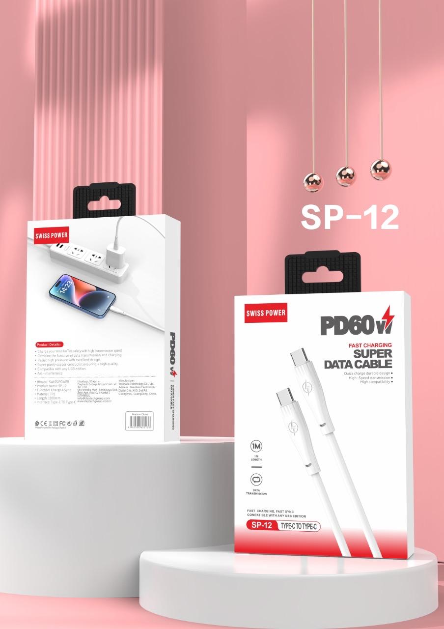 Swiss Power Type-C to Type-C PD Destekli 30W Hızlı Şarj-Data Kablosu